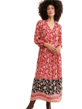 Anthropologie Maeve Womens Melina Maxi Dress Red Combo Floral Boho M